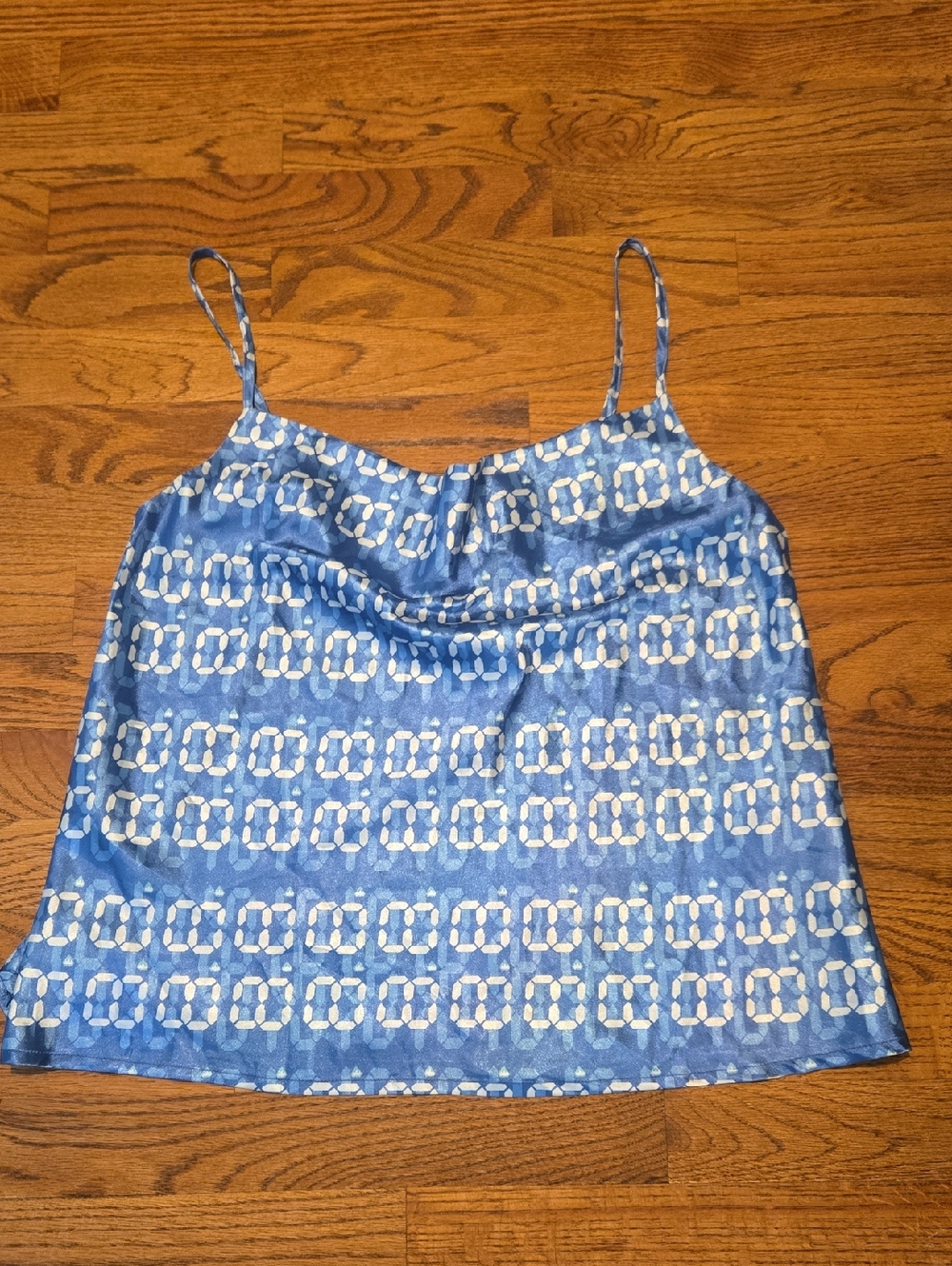 Blue Geometric Print Spaghetti Strap Women’s Top NEW